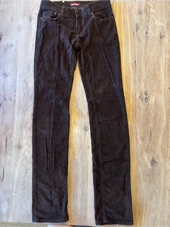 Prada Denim - Rare Prada Vintage Brown Corduroy Jeans Leather Logo Patch Size 27